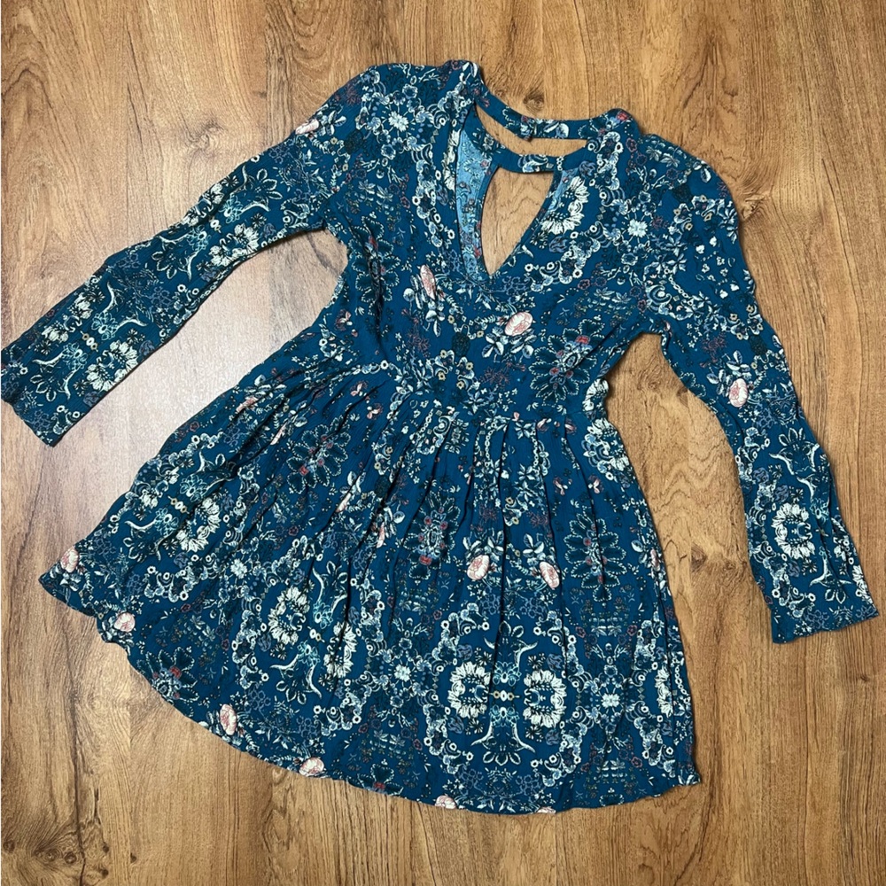 Altar’d State floral print long sleeve mini dress, Womens small